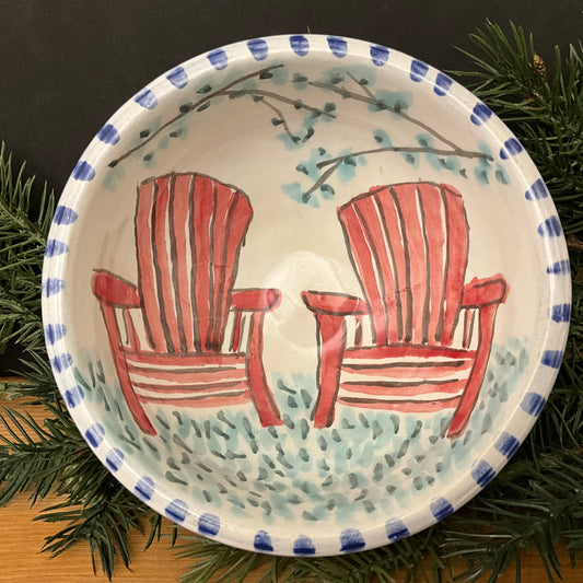 White Bowl with Red Adirondack Chairs