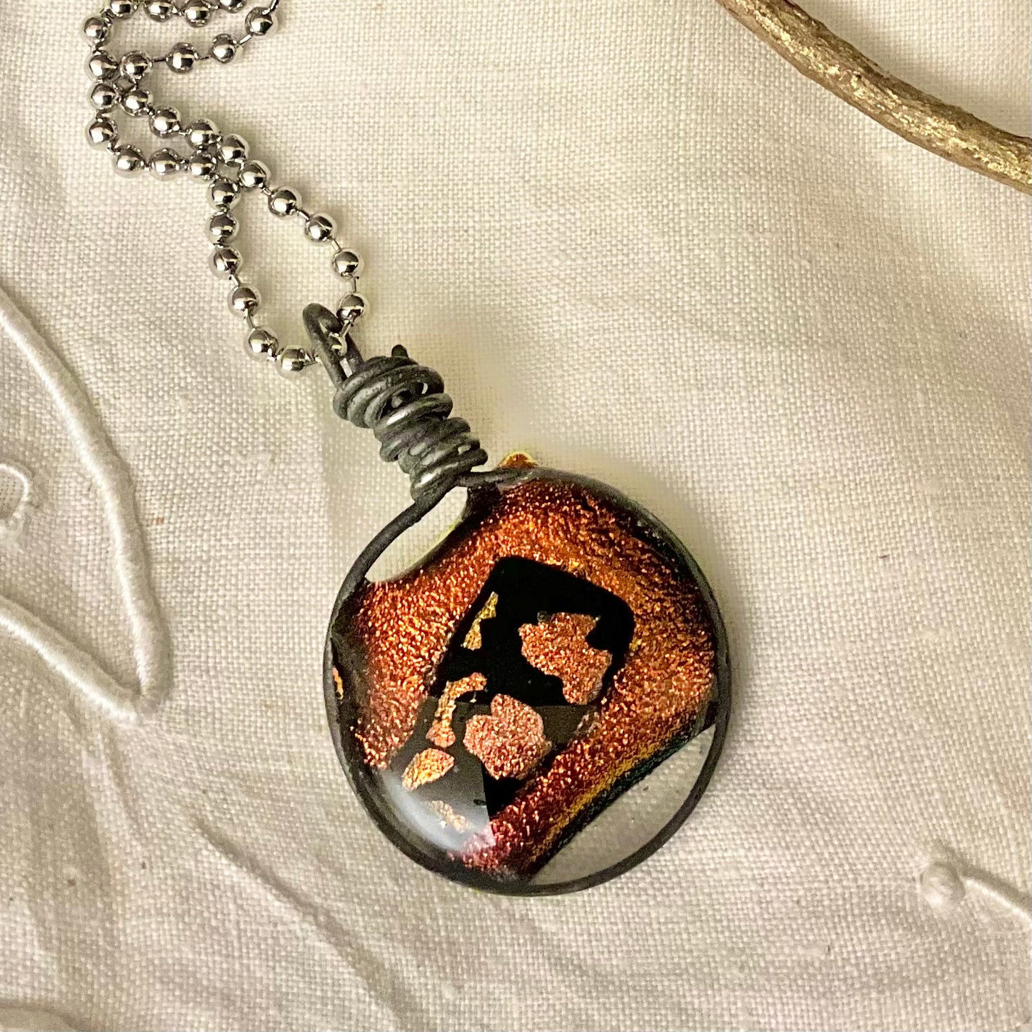 Orange & Black Dichroic Glass Pendant