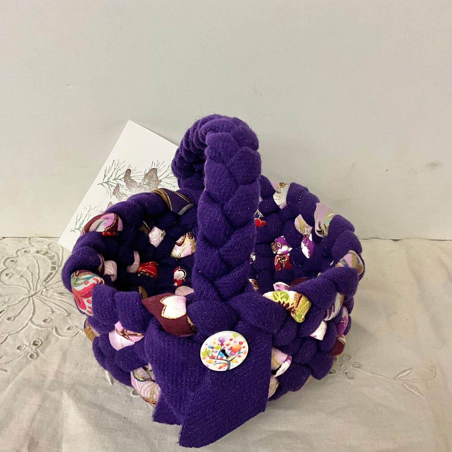 Small One Handle Basket in Purple with Button