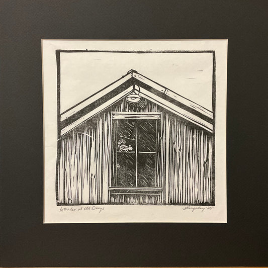 “Intruder at Old Ding's” Rubber Block Print Matted