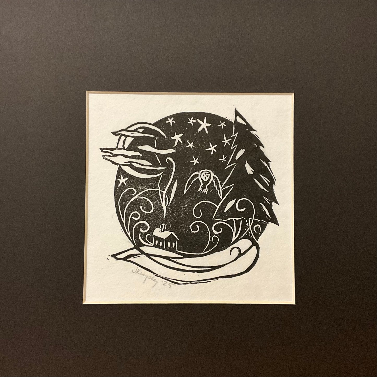 “Winter Wind” Rubber Block Print Matted