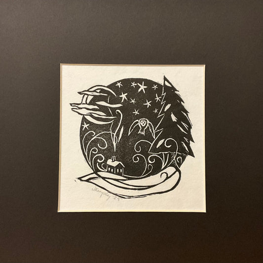 “Winter Wind” Rubber Block Print Matted