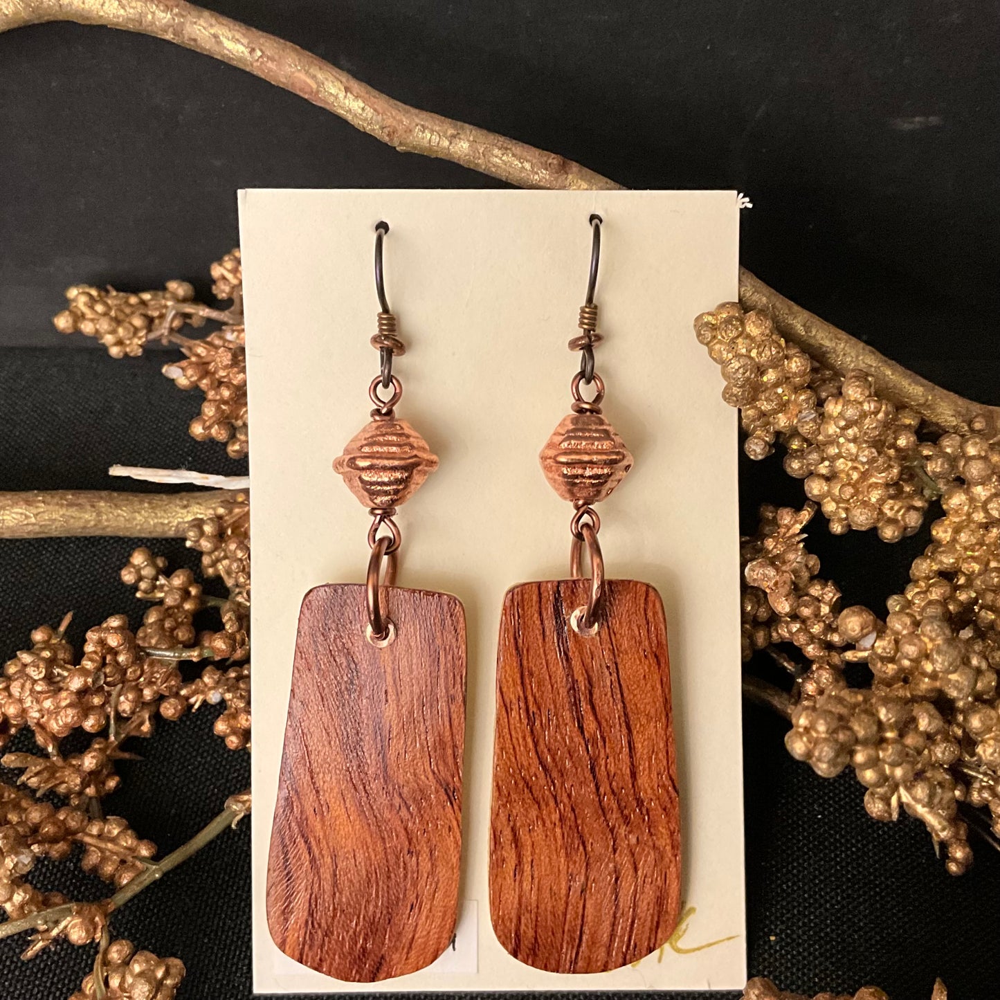 Bubinga Earrings with Copper Beads #262