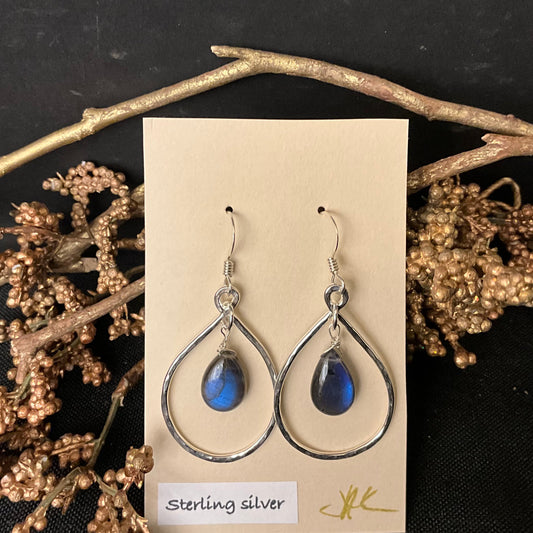 Hammered Silver Earrings with Labradorite #270