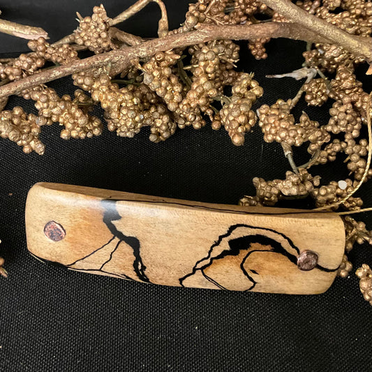 Spalted Maple Barrette with Copper Tack Rivets #284