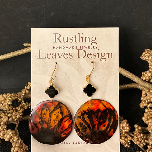 Amber & Orange resin Sunflower Circle Earrings