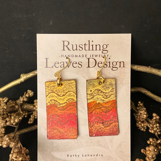 Pink & Gold Ripple Rectangle Earrings