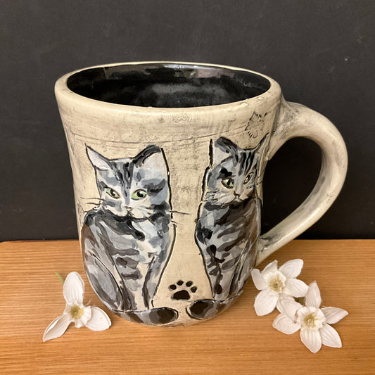 Mug with Carved Black & Gray Striped Cats