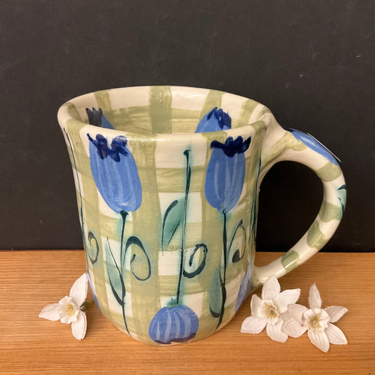 Mug Garden Trellis with Blue Tulips