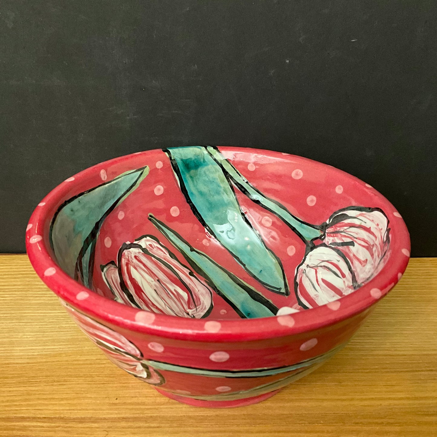 Deep Rose Bowl with pink tulips