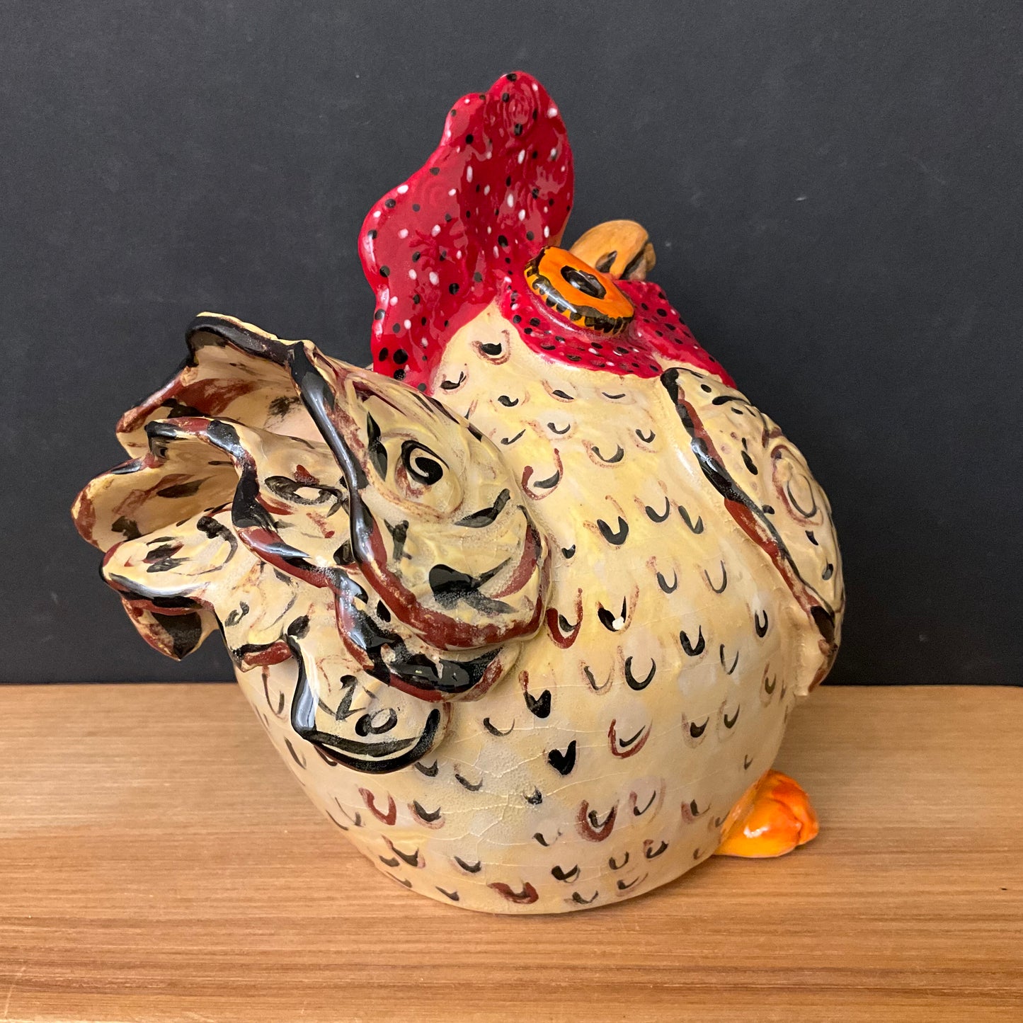 Ceramic Hen in Tan, Sage and Red