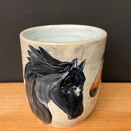 Mug with 3 Carved Horses