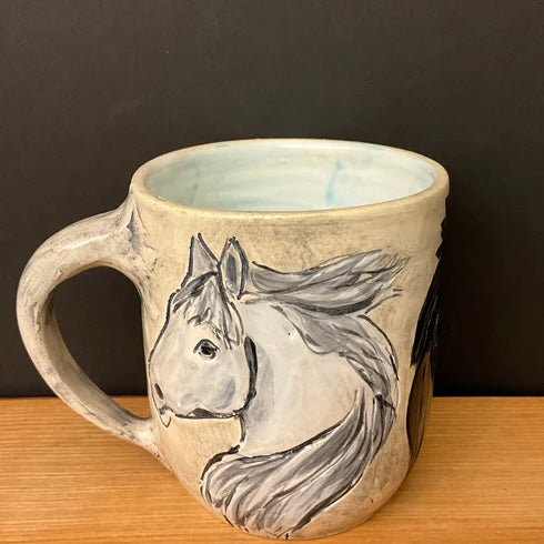 Mug with 3 Carved Horses