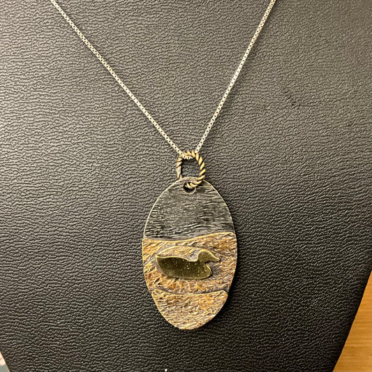 Mixed Metal Pendant Right Facing Mallard