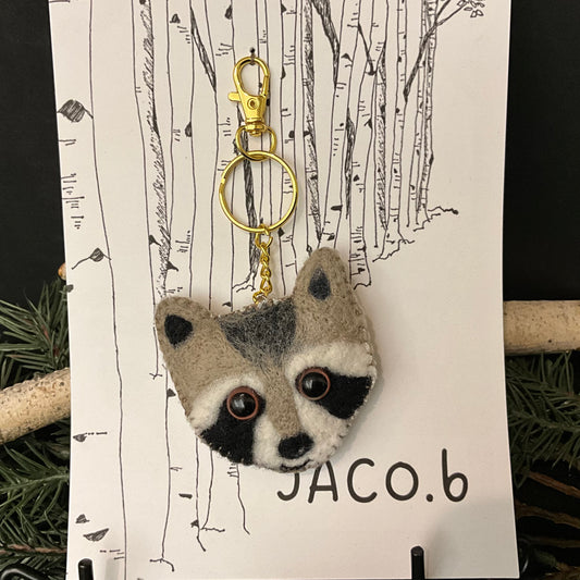 Applique Needle Felted Raccoon Charm