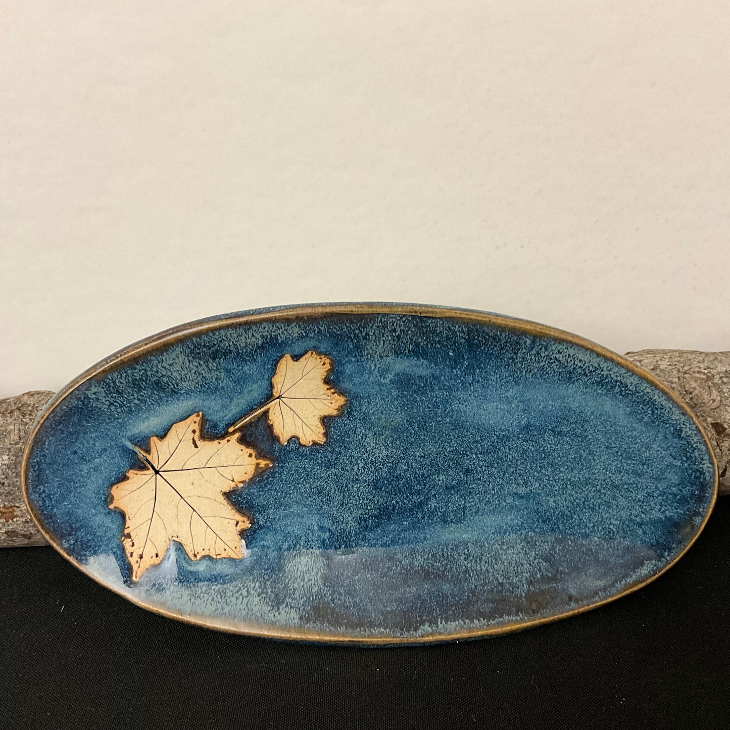 Spoon Rest Maple Leaves Design with Blue Glaze