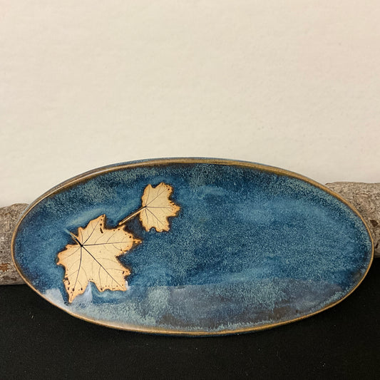 Spoon Rest Maple Leaves Design with Blue Glaze