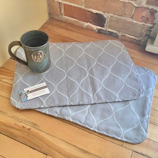 Set of 2 Placemats Gray/Beige Geometric Pattern Fabric