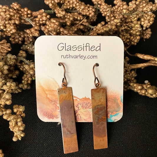 Thin Flame Copper Rectangle Drop Earrings