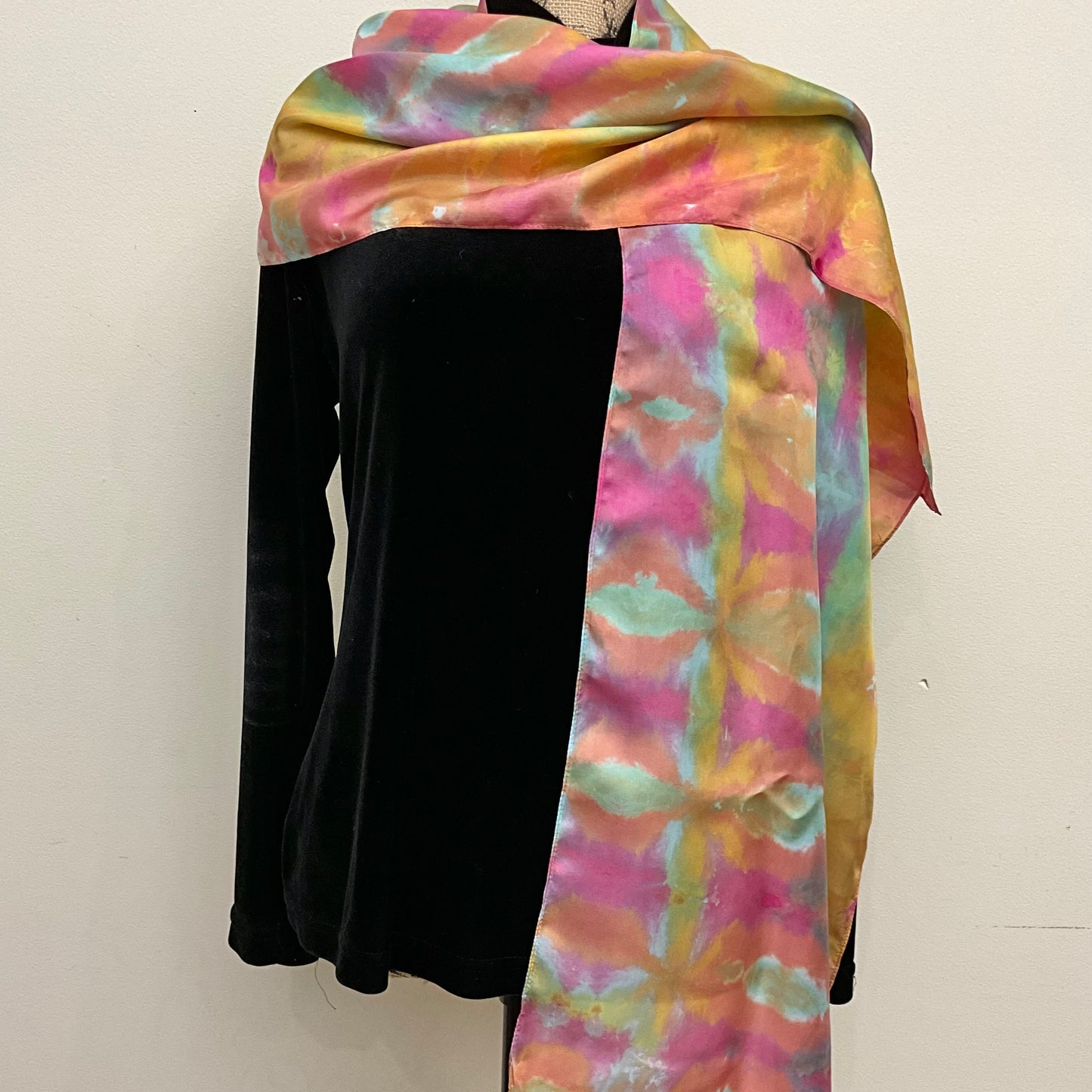 Large Ice Dyed Silk Haboti Scarf - Jade & Berries Colorway