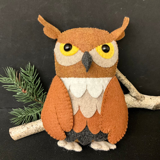 Forest Guardian Horned Owl - Handmade Wool Felt Stuffie