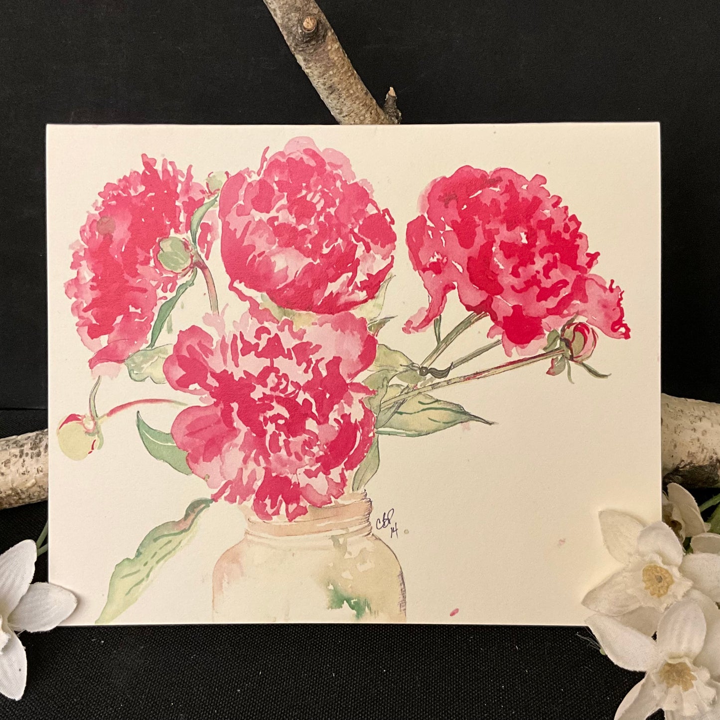 Pink Peonies in Vase greeting card