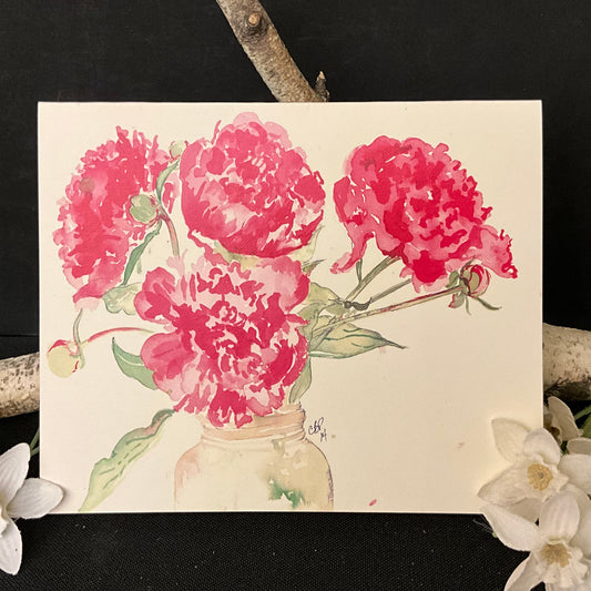 Pink Peonies in Vase greeting card