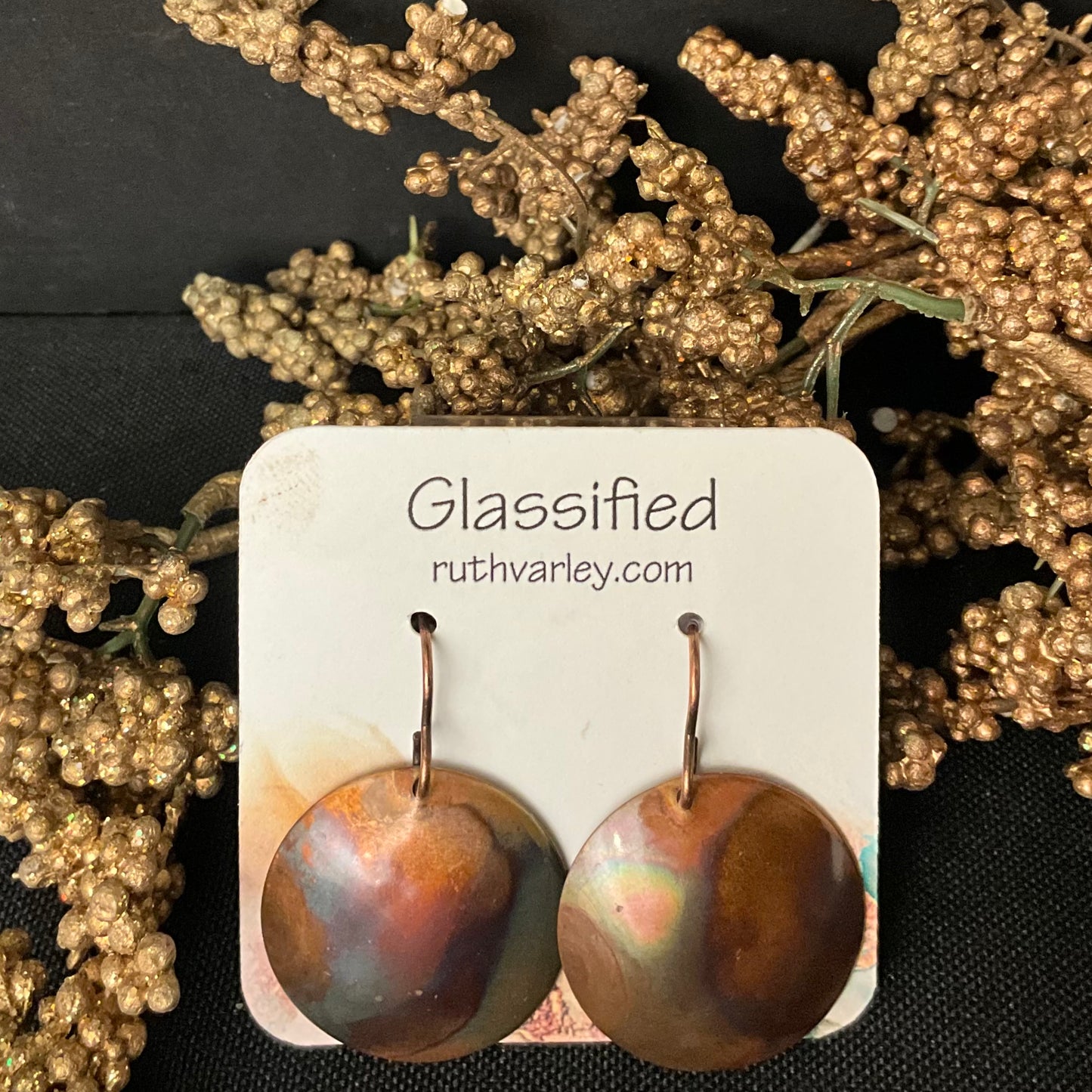 Flame Copper Disc Earrings 1”