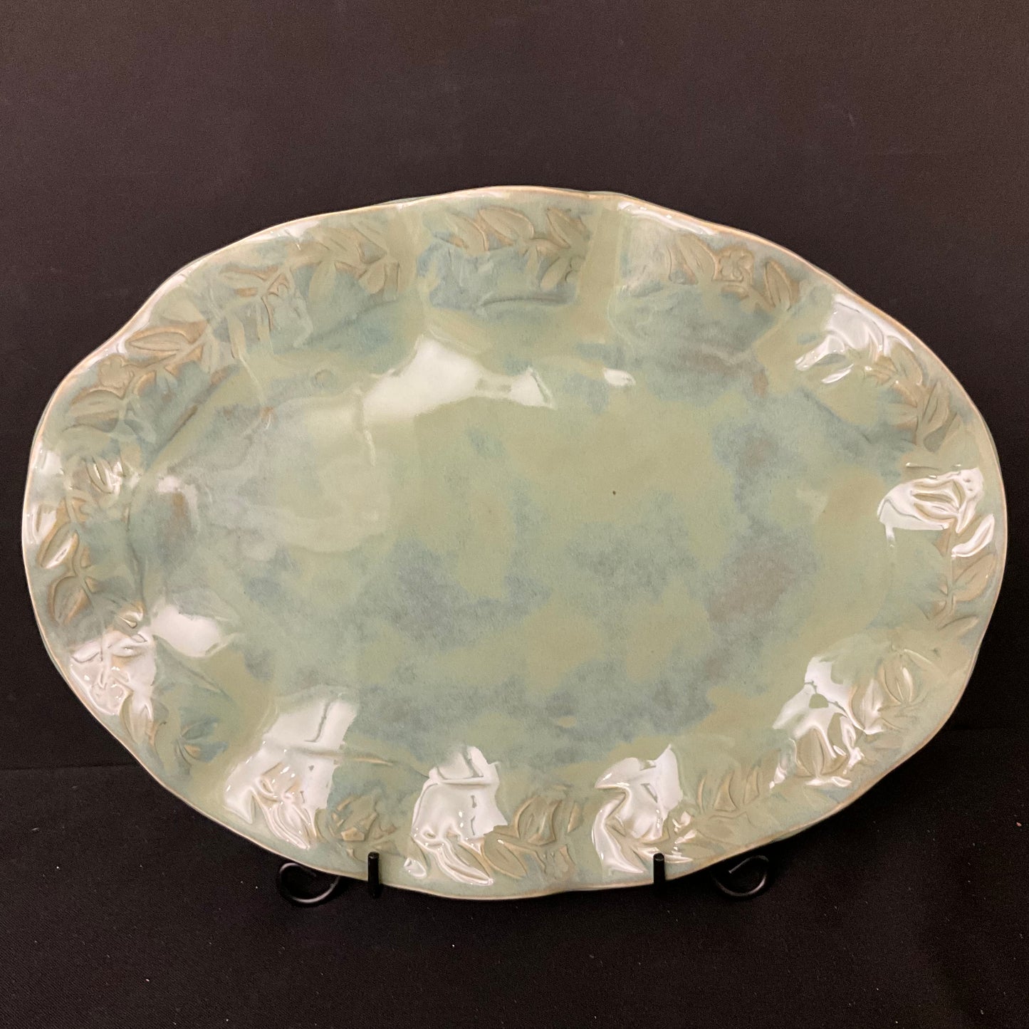 Large Oval Platter w/ wavy edge- Celadon Aqua Glaze