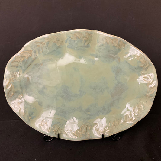 Large Oval Platter w/ wavy edge- Celadon Aqua Glaze