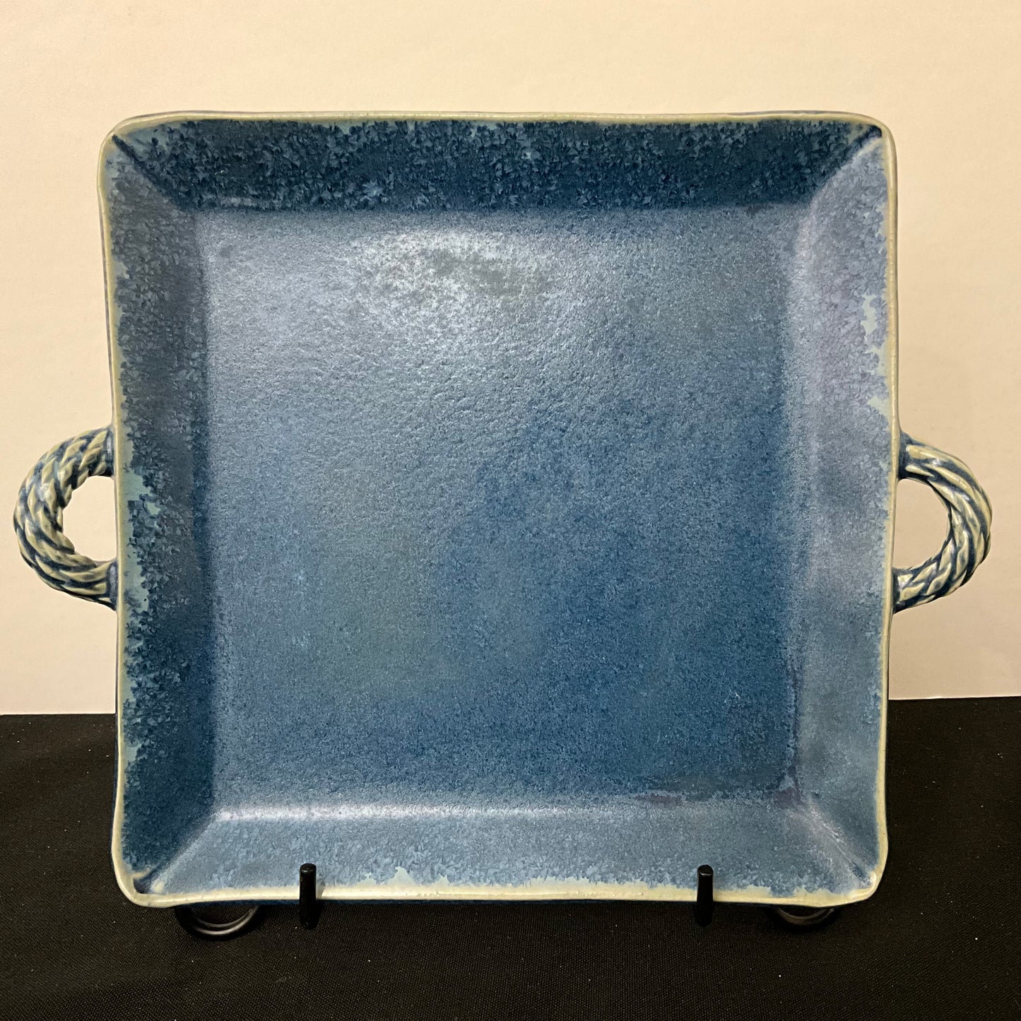 Square Dark Blue Tray with Handles