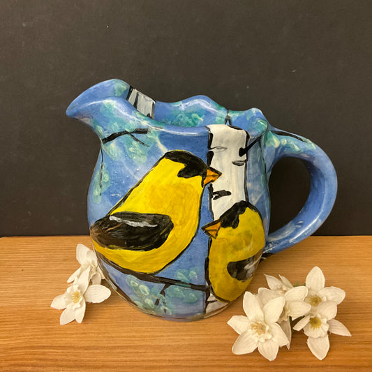 Pitcher -Goldfinches on Blue