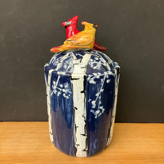Ginger Jar Birches with Cardinal Pair Finial