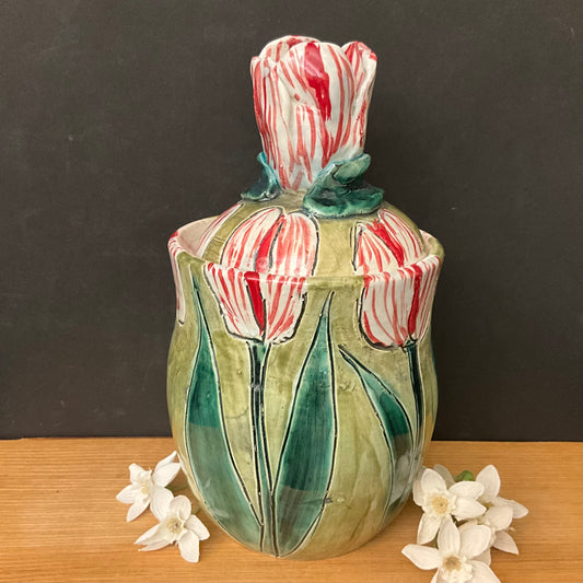 Ginger Jar Red White Tulip