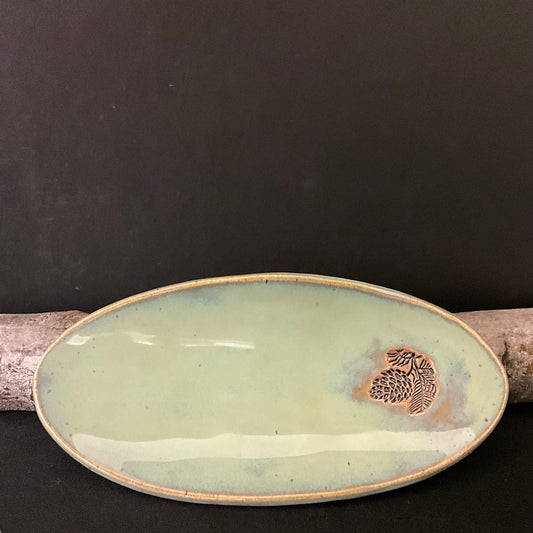 Spoon Rest Pinecone Design with Turquoise Green Glaze