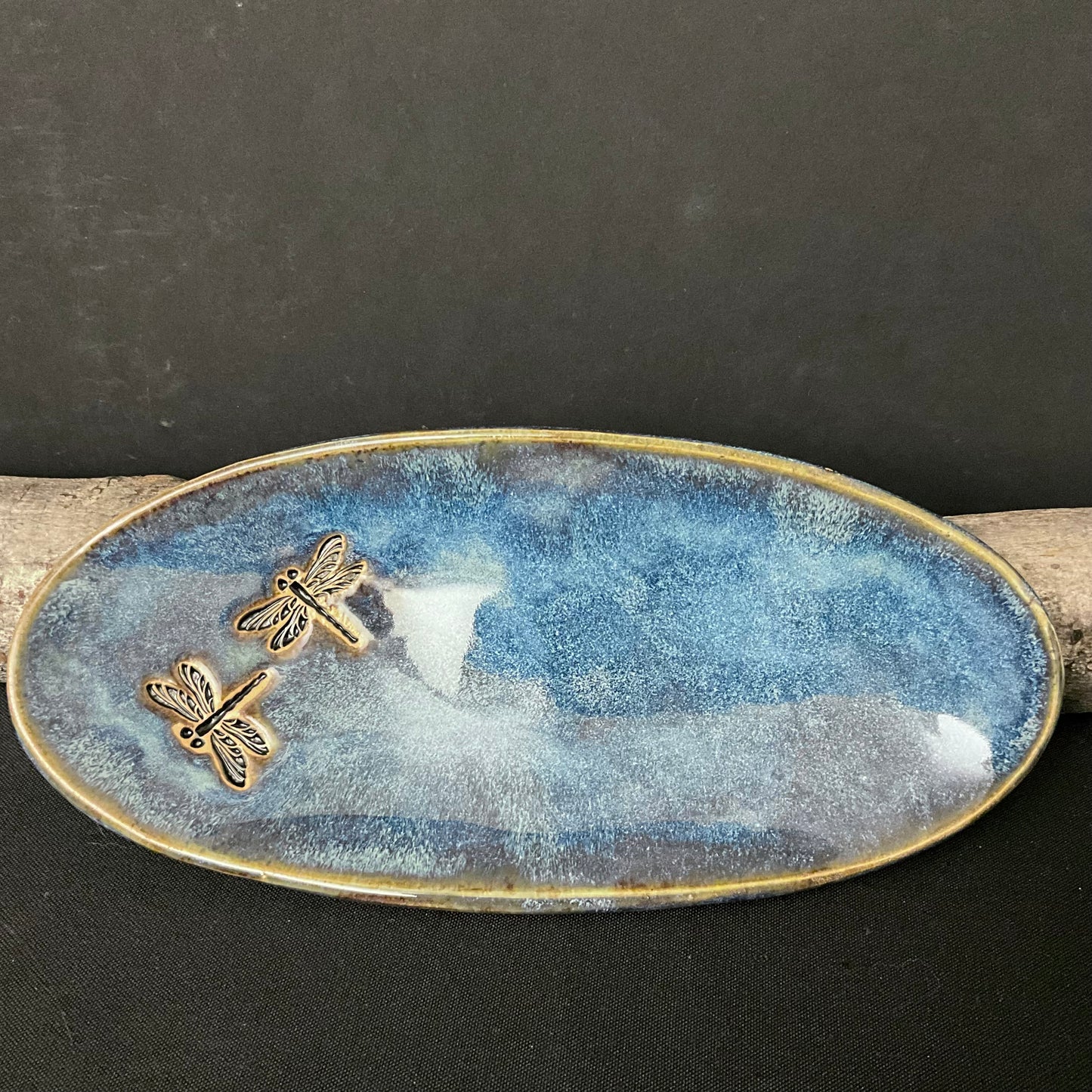 Spoon Rest Dragonflies Blue Glaze