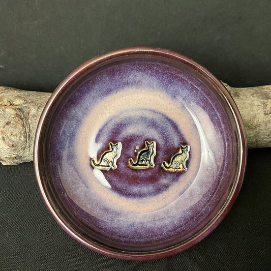 Trinket Dish 3 Cats Kittens Purple