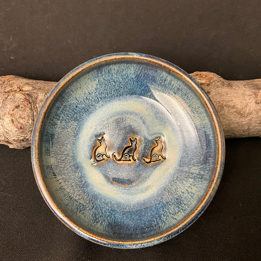 Trinket Dish 3 Cats Kittens Blue