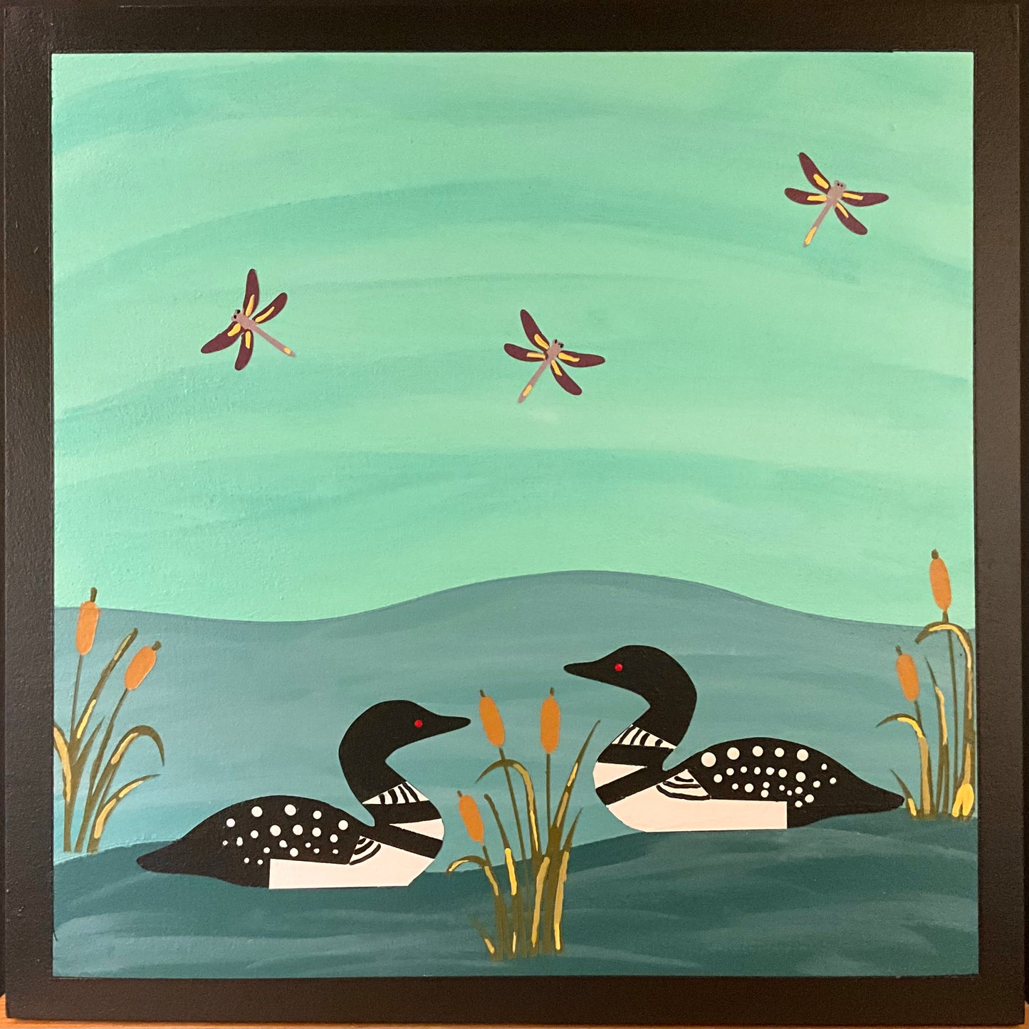 Barn Quilt Loons & Dragonflies 1' x 1'