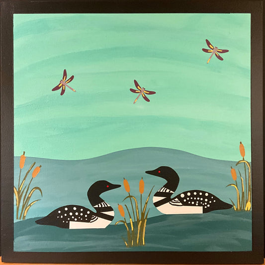 Barn Quilt Loons & Dragonflies 1' x 1'