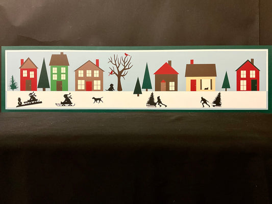 Barn Quilt Winter Village  1’ x 4’ with skaters