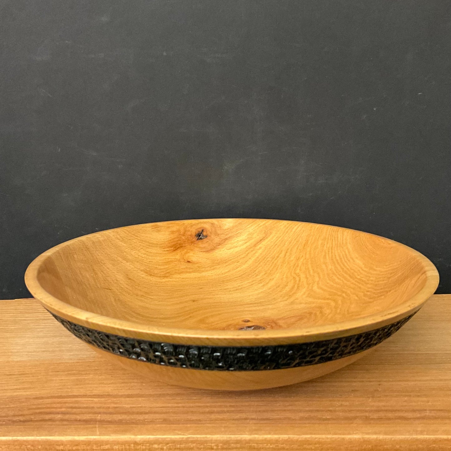 Beech Bowl w Black Basketweave on Rim