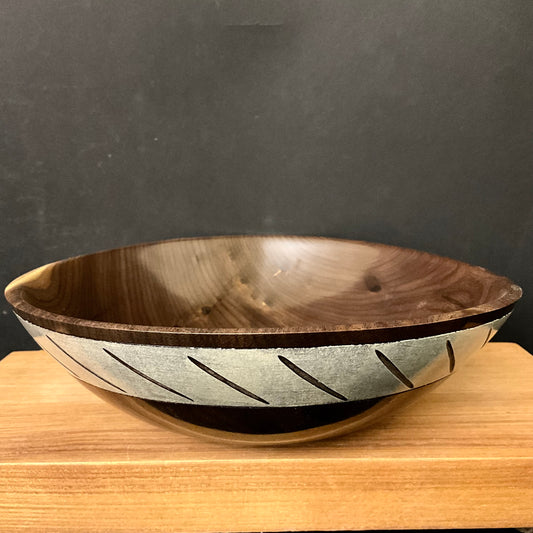 Walnut Bowl w Flutes on Gray Rim