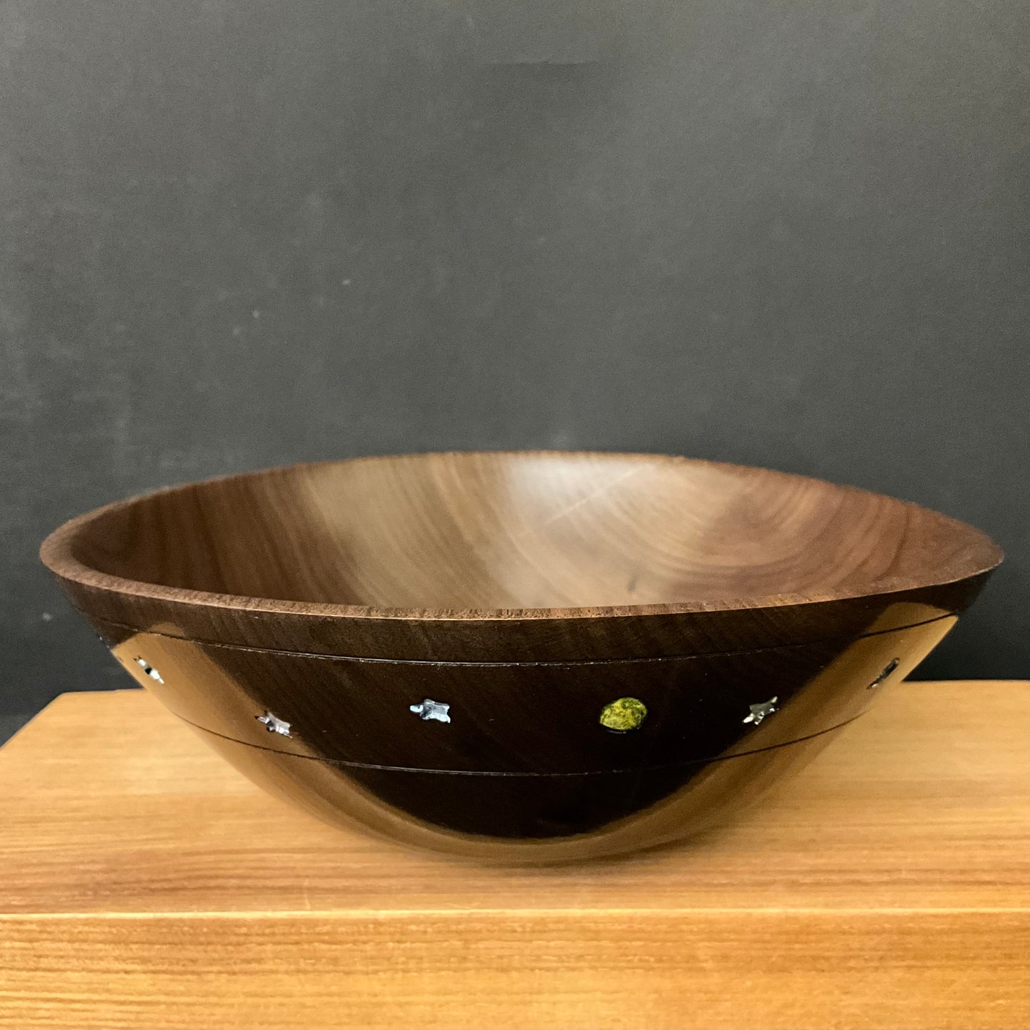 Walnut Bowl w Stellar Objects on Rim