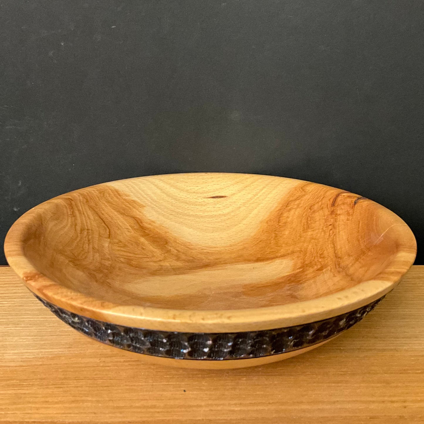 Beech Bowl w Blue Indentation on Rim