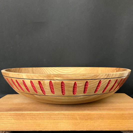 Hickory Bowl w Red Flutes on Side