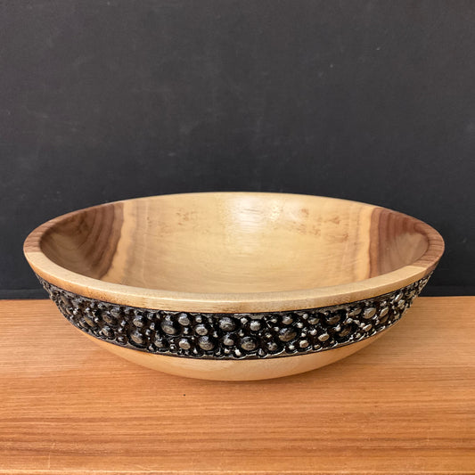 Walnut Bowl w Black & Silver Bubbles on Rim