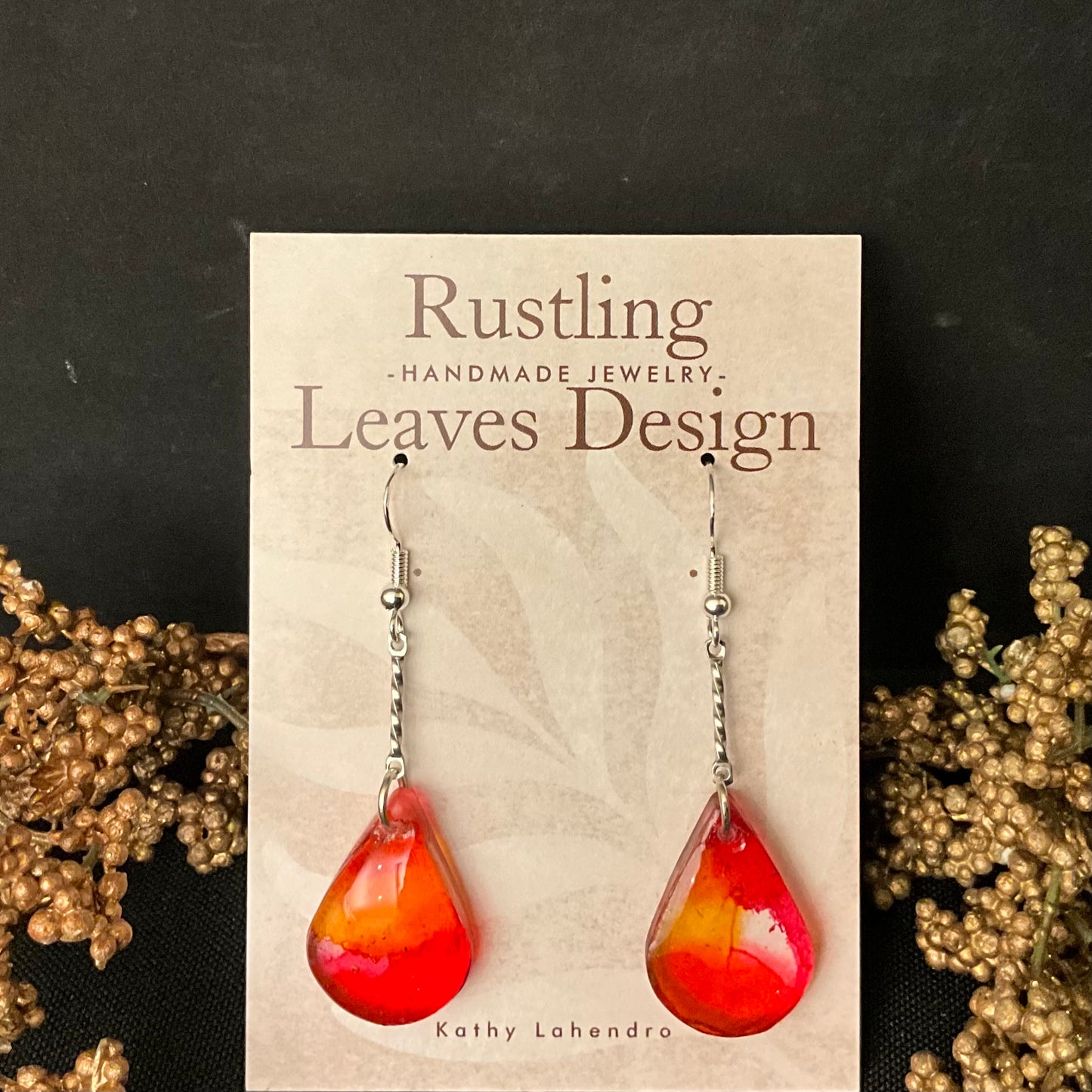 Orange Resin Teardrop Earrings