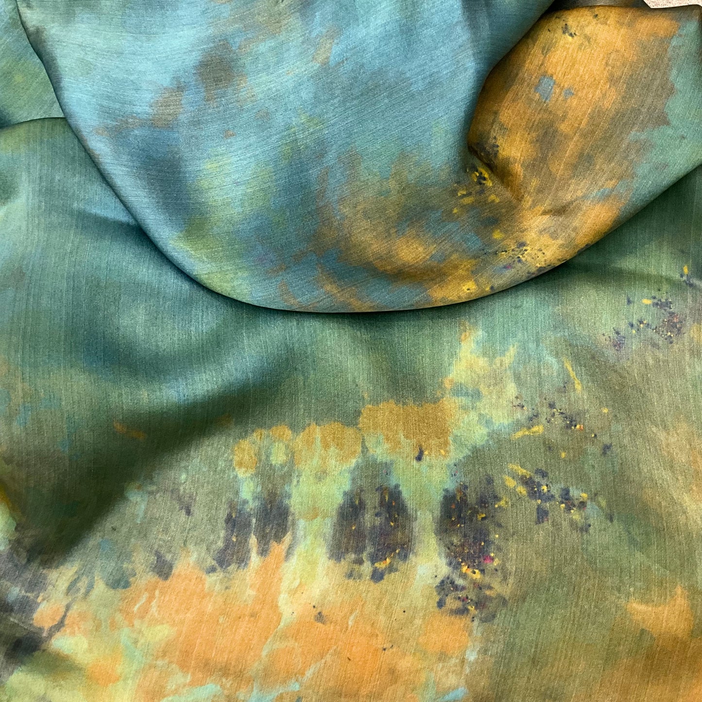 Large Square Ice Dyed Silk Satin Scarf - Turquoise