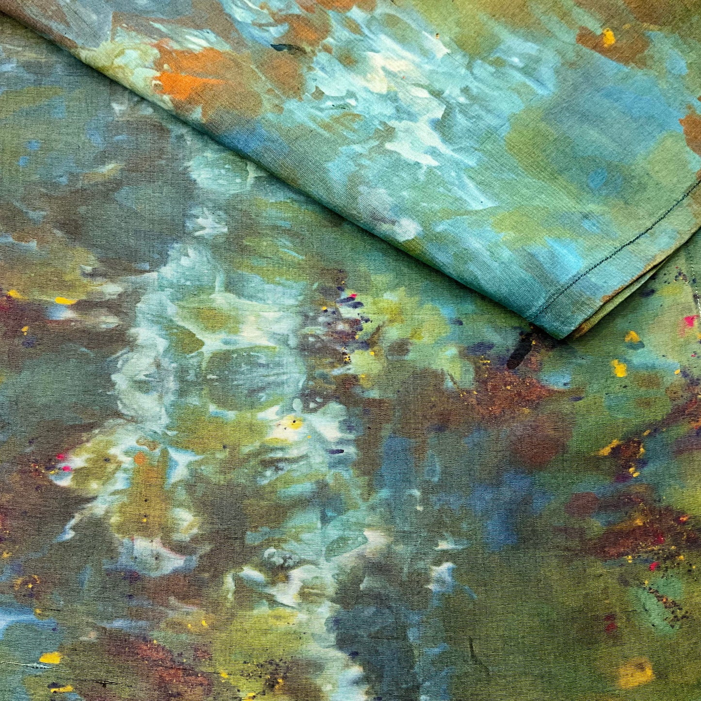 Ice Dyed Silk Dupioni scarf - Turquoise